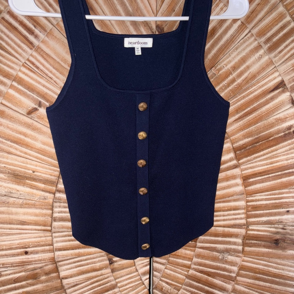 Heartloom Navy Button-Down Sweater Tank Top Size Medium